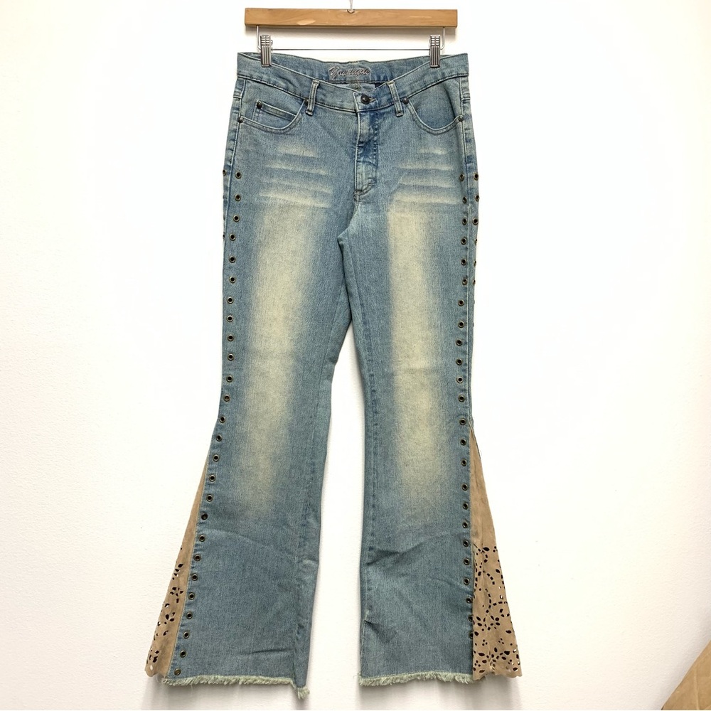 Vintage Younique Low Rise Bellbottom‎ Flare Jeans Size 11 Faux Suede Grommet Y2K